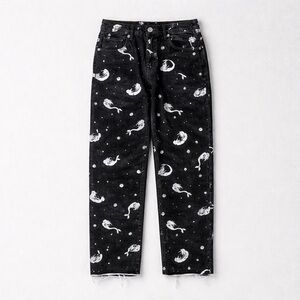 Black Jeans with White Whale Print Zara xxs
